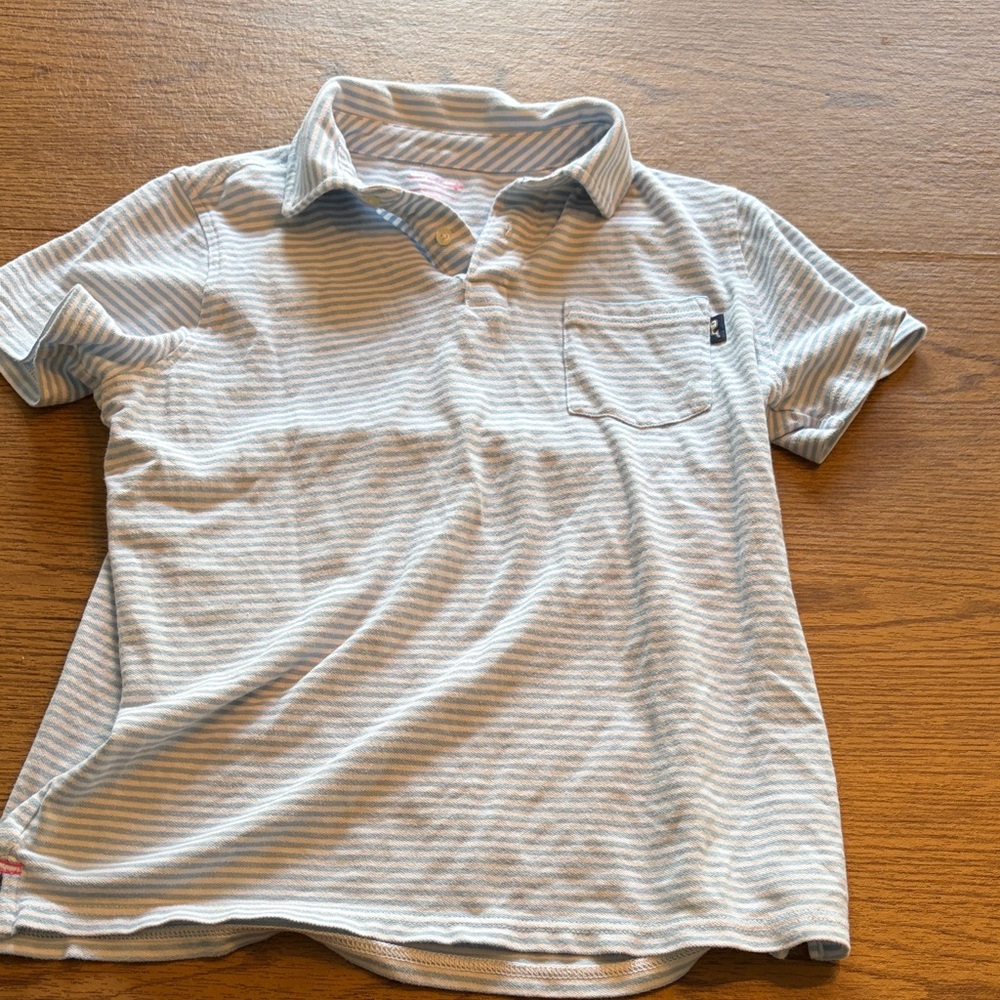 Kids Short Sleeve Vineyard Vines Polo Shirt - Light Blue & White Stripe